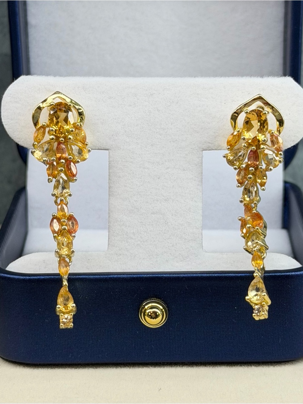 STUNNING! Natural Citrine & Sapphire Earrings 18K Yellow Gold plated over 925 SS